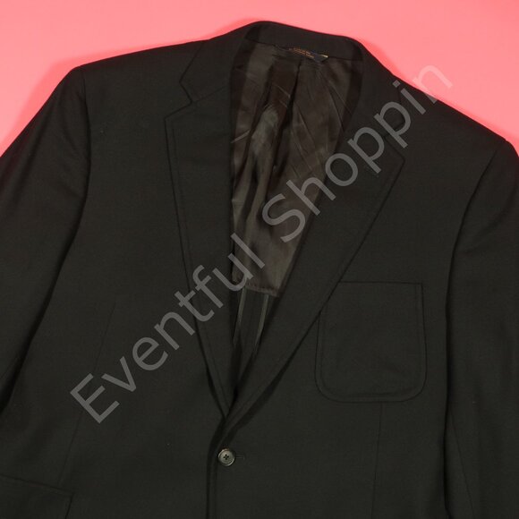 Brooks Brothers Suit Mens 46 Tall Black Flannel Wool Half Lined Bespoke - Picture 2 of 15